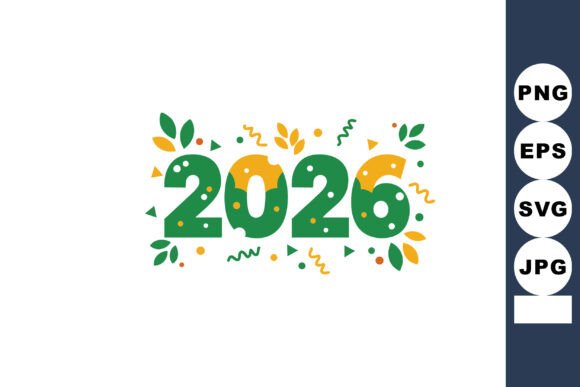 2026 Year Number Design with Green and O Graphics