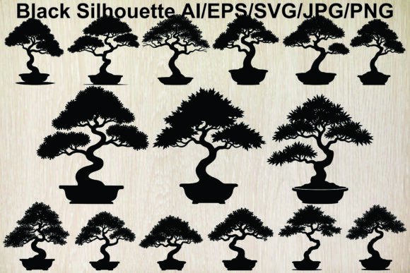 Bonsai Tree Silhouettes Bundle: Graphics & Illustrations