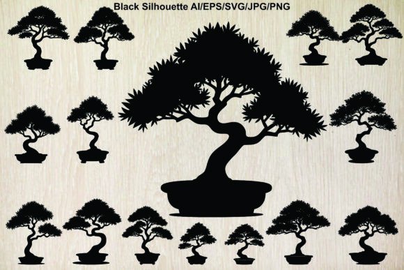 Bonsai Tree Silhouettes Set: Graphics & Illustrations for Handmade Crafters