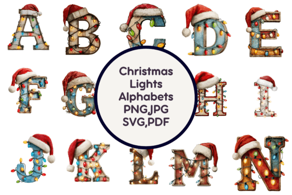 Christmas Lights Alphabets: Festive Graphics & Illustrations