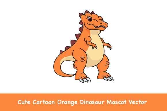 Cute Cartoon Orange Dinosaur Mascot: Graphics & Illustrations