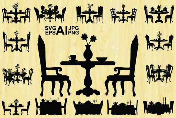 Dining Set Silhouette Black Color Vector Graphics