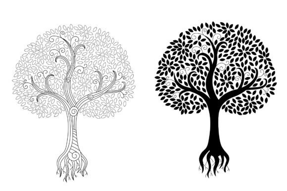 Dreamy Tree Icons: Fantasy Illustrations & Decorative Graphics