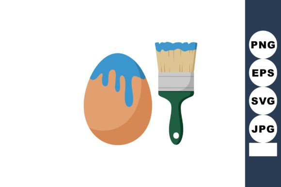 Egg with Blue Paint Dripping and Paintbr Graphics