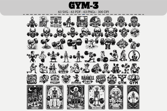Gym Fitness SVG Bundle – 63 Designs: Graphics & Illustrations