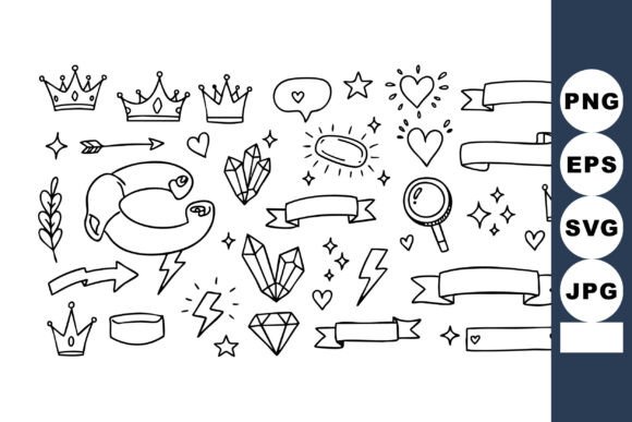 Hand Drawn Crowns Hearts Crystals Graphics