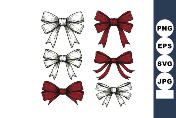 Hand Drawn Red & White Ribbon Bows Vec: Graphics for Elegant Illustrations