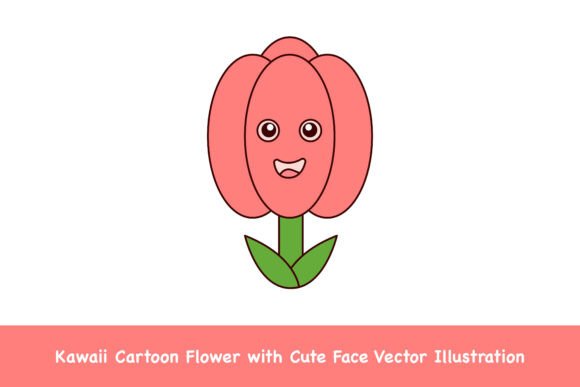 Kawaii Cartoon Flower with Cute Face Graphics