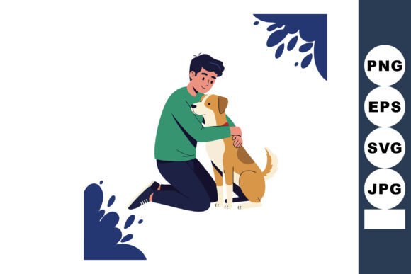 Man Hugging Happy Dog Graphics & Illustrations