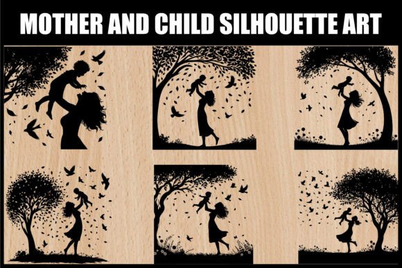 Mother and Child Silhouette Art Collection: Graphics & Illustrations