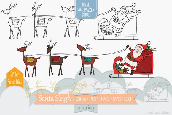 Santa Claus Sleigh Rudolf Reindeer Graphics & Illustrations