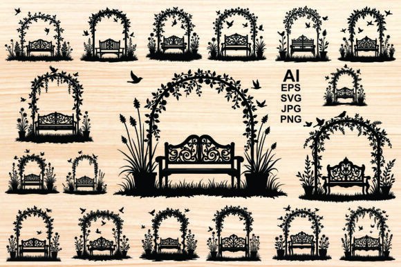 Silhouette Garden Bench Vector Art: Graphics & Illustrations