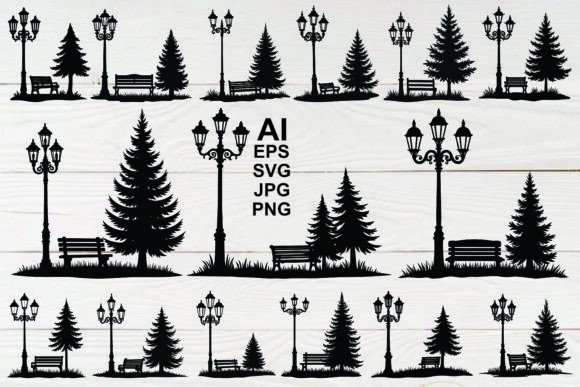 Silhouette Park Vector Bundle: Graphics & Illustrations
