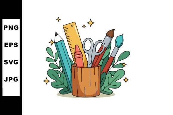 Stationery Items with Pencil, Ruler, Sci Graphics