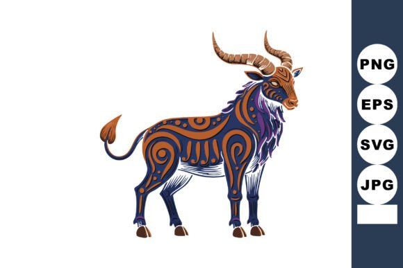 Stylized Ibex with Tribal Patterns and D