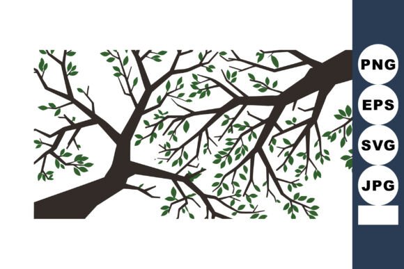 Tree Branch with Green Leaves Silhouette Graphics