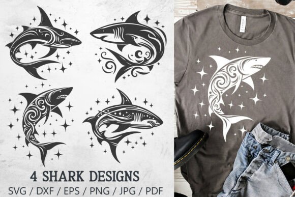 Tribal Shark SVG Bundle: Graphics & Illustrations