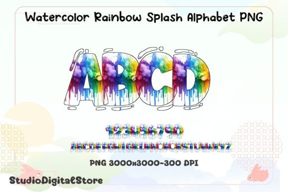 Watercolor Rainbow Splash Alphabet PNG