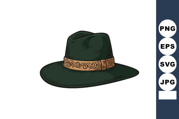 Wide Brim Green Fedora Hat Graphics & Illustrations